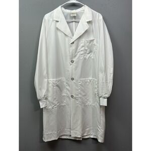 Tafford Lab Coat Small‎ White Button Front Knit Cuffs Made USA NLC650 WHIT